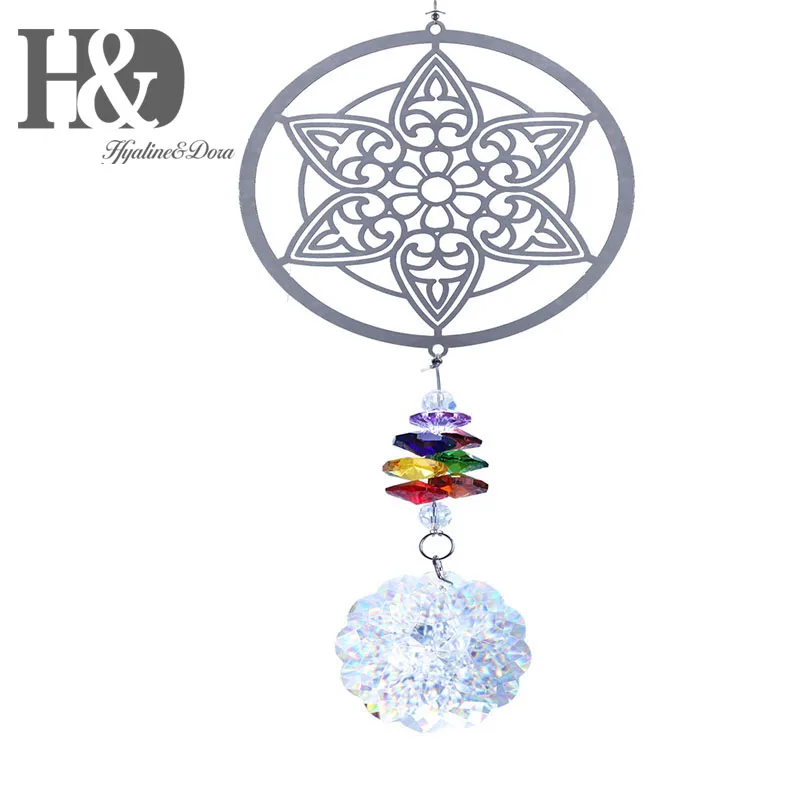 Mandala H& D Хрустальный Ловец Солнца Радужный производитель, жизнь подсолнуха Радуга Висячие Ловец Солнца для окна счастливые подарки на день рождения - Цвет: Mandala