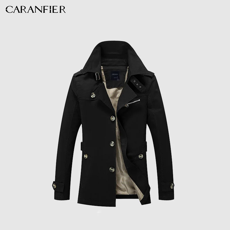 

CARANFIER Men Jacket Autumn Long Slim Fit Outerwear High Quality Trench Coat Casual Solid Color Men Business Jacket Overcoat Men