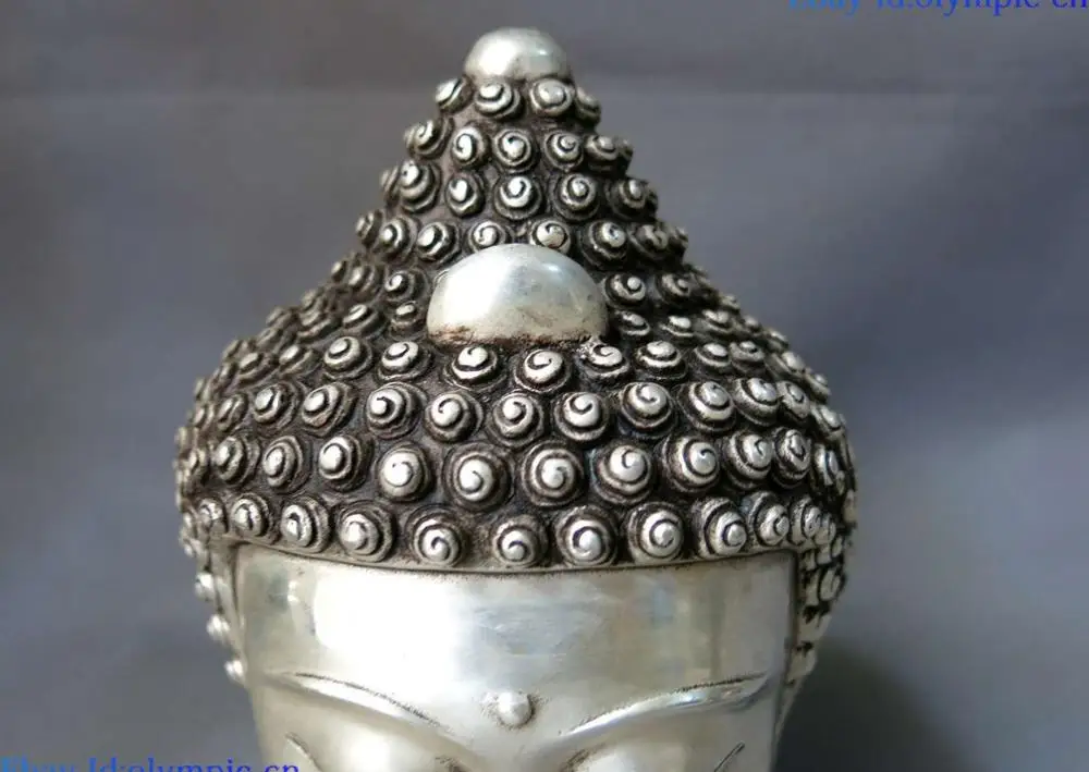 9&quot China silver carved buddhism lucky Shakyamuni buddha head sculpture Statue | Дом и сад