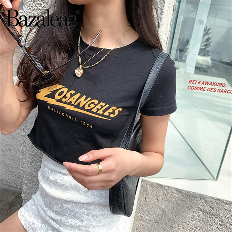 Bazaleas King Losangeles, укороченный топ с принтом, женская футболка в стиле панк, модные топы с круглым вырезом, винтажные футболки, повседневные укороченные, Прямая поставка
