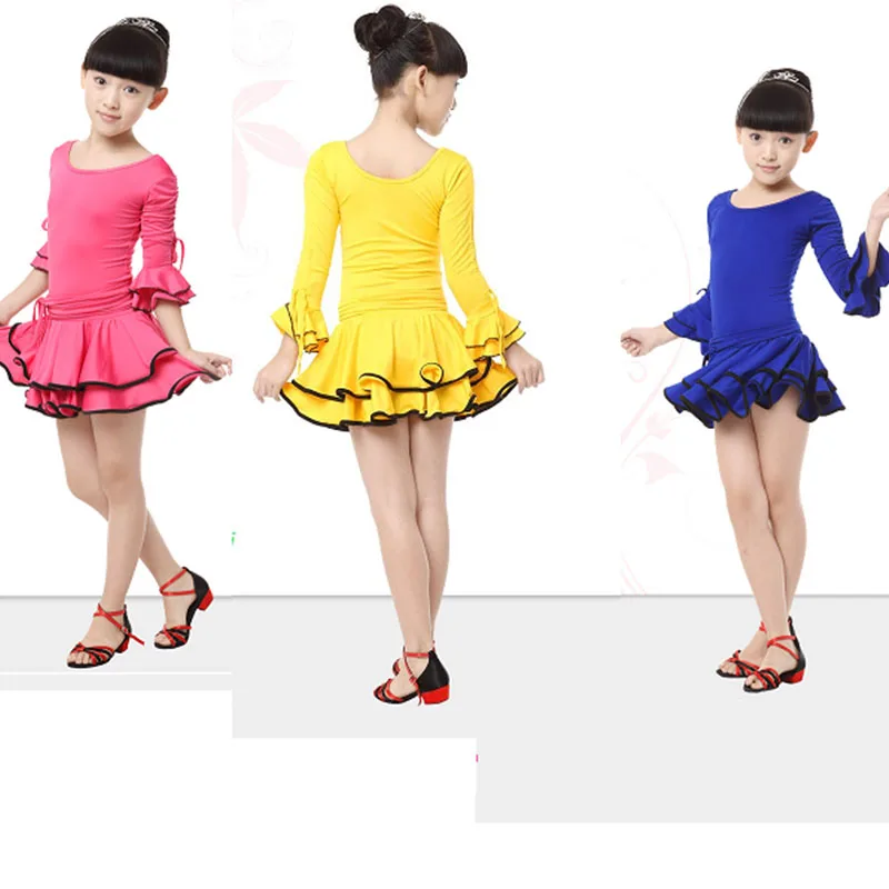 Платье для латинских танцев девочек модное красное синее желтое платье с юбкой