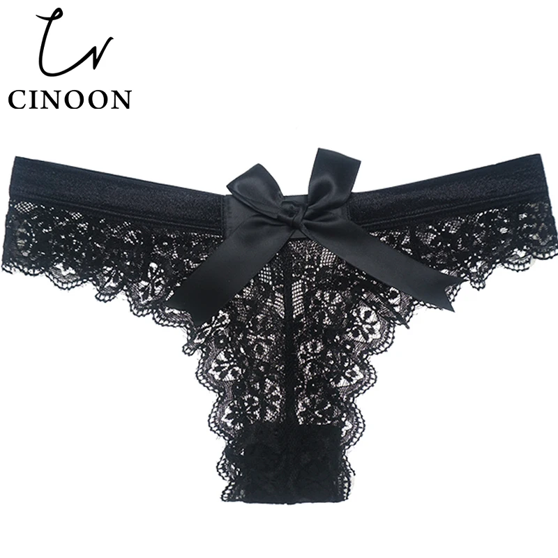 CINOON, сексуальные трусы для женщин, с бантом, стринги, низкая посадка, трусики, однотонное нижнее белье, Черные стринги, белые трусы,, стринги