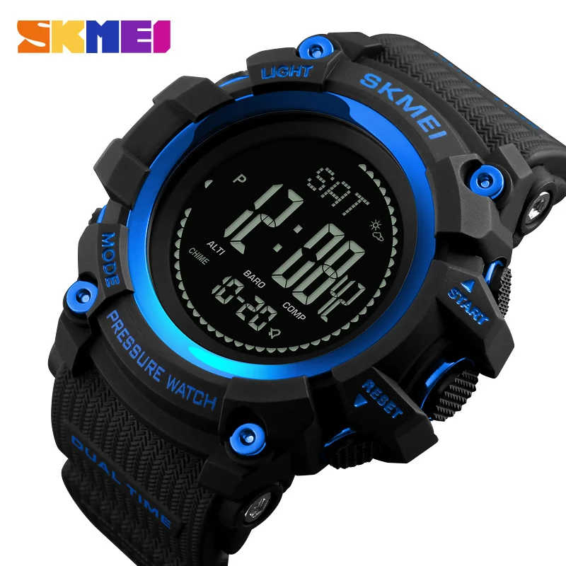 Blue SKMEI Брендовые мужские спортивные часы, шагомер, калории, цифровые часы, альтиметр, барометр, компас, термометр, погодные часы, мужские часы - Цвет: Blue