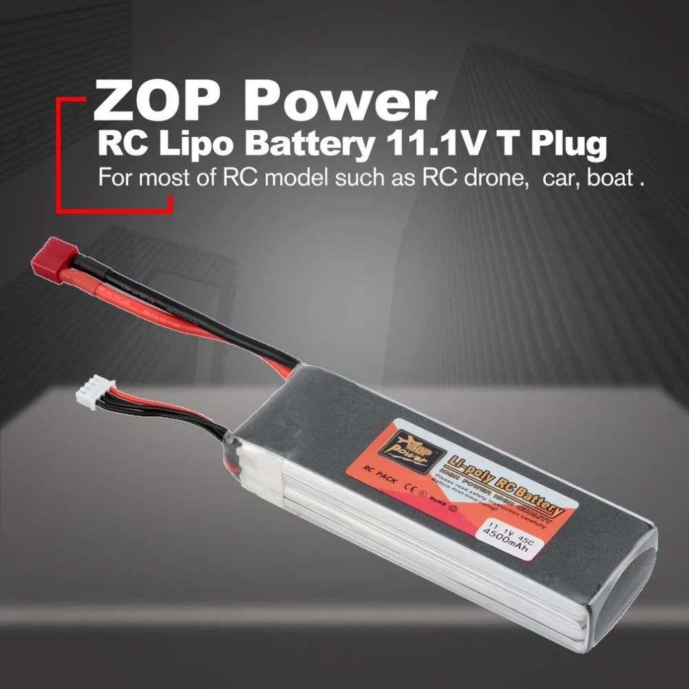 ZOP power 11 1 V 4500mAh 45C 3S 1P Lipo батарея T Plug перезаряжаемая для радиоуправляемого
