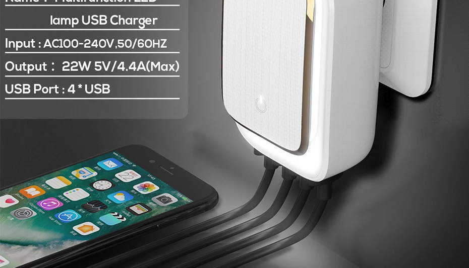TOPK 4-Порты и разъёмы EU/US/UK/AU разъем 22W USB Зарядное устройство светодиодный светильник авто-ID заграничного паспорта сетевой адаптер Универсальный мобильный телефон Зарядное устройство