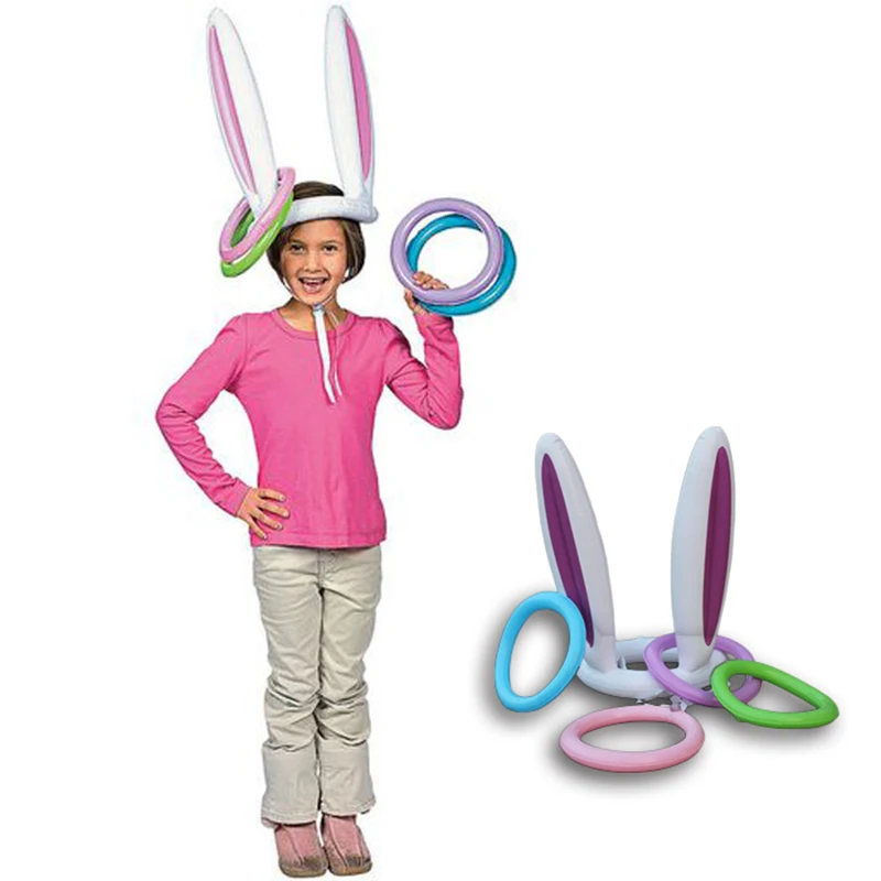 

Inflatable Pool Toys Easter Bunny Ears Rabbit Hat Ring Toss party Game Ferrule Tools Party Decoration Children Outdoor Fun Toys