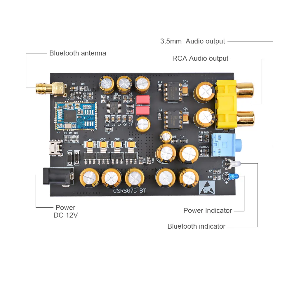 AIYIMA CSR8675 Bluetooth V5.0 приемник декодер аудиоплата 24BIT APTX HD PCM5102 DAC аудио декодирование