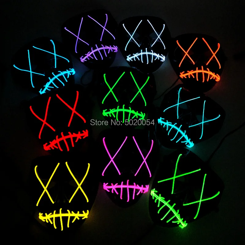 High-Grade Led Neon Glowing Mask Scary Flashing EL Festival Light Cosplay in Dark Masquerade Birthday Gift | Тематическая одежда и