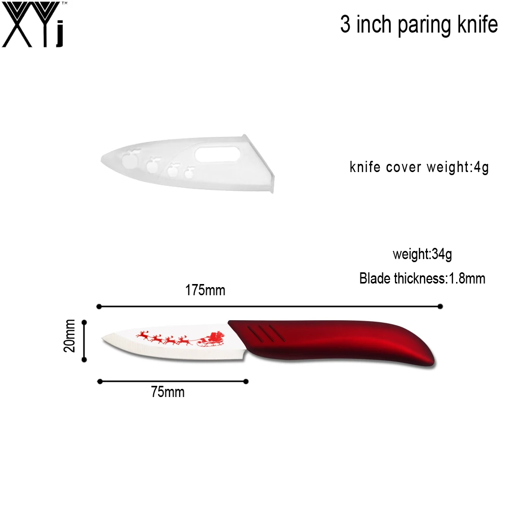 XYJ Brand Handmade Cooking Tools Christmas Gift Set 3&quot4&quot Deer Pattern Ceramic Knives Red Handle Kitchen Knife + Peeler | Дом и сад