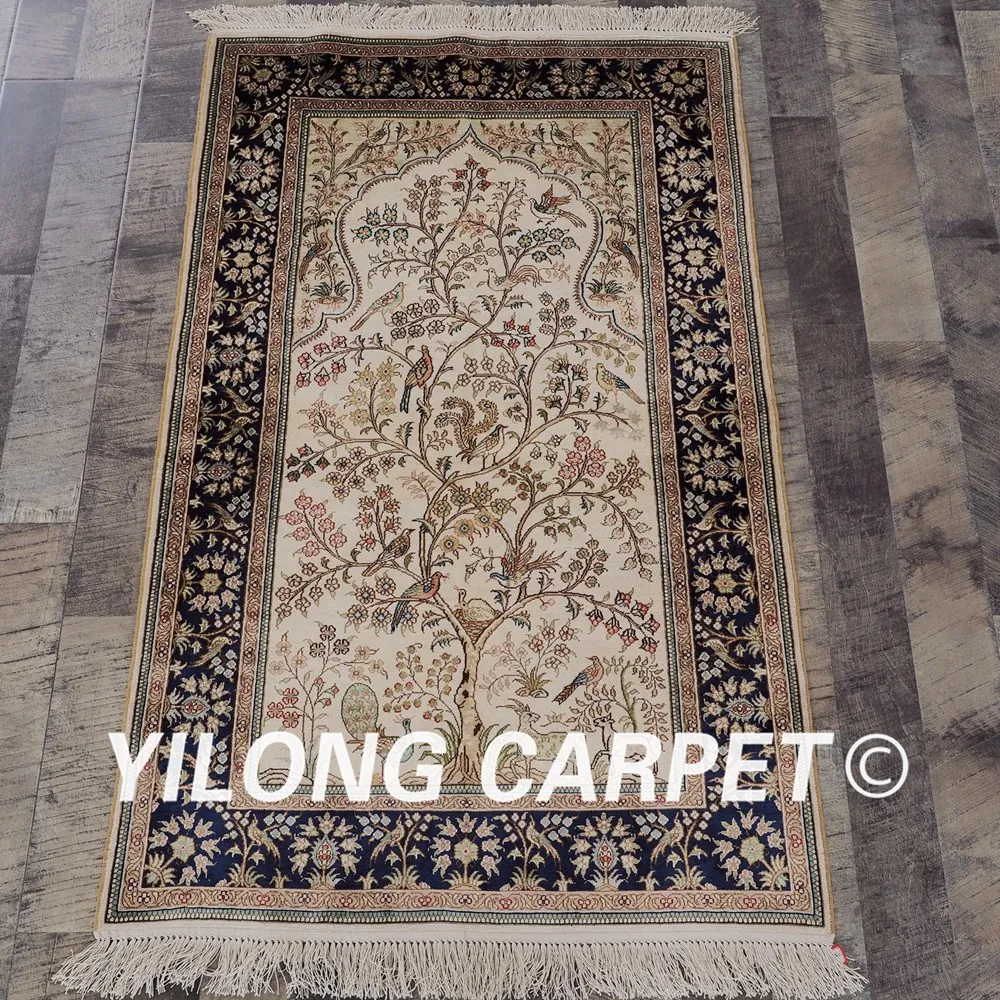 YILONG 2 5x4 𧌀 линий ручной работы ковры бежевый Древо жизни шелковый коврик