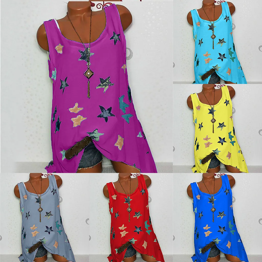 Женская летняя футболка без рукавов с принтом в виде звезд|Футболки| |