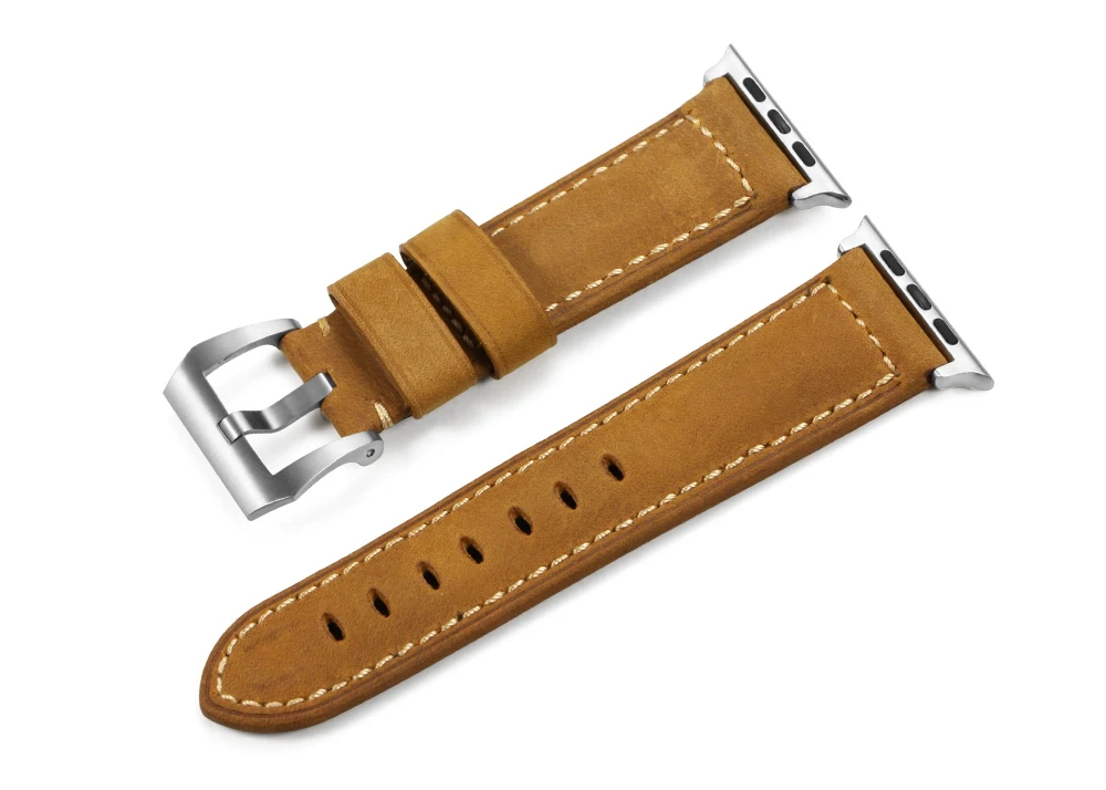 CHIMAERA, ремешок для часов, винтажный, кожаный, спортивный, для Iwatch, серия 4, 3, 2, 1, браслет для мужчин, 42 мм, 38 мм, 44 мм, 40 мм - Цвет ремешка: Light brown-Silver