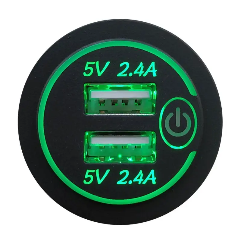 12 В/24 В водонепроницаемый 2.4A двойной USB зарядное устройство розетка с сенсорным выключением светодиодный индикатор переключателя для автомобиля морской лодки мотоцикла T
