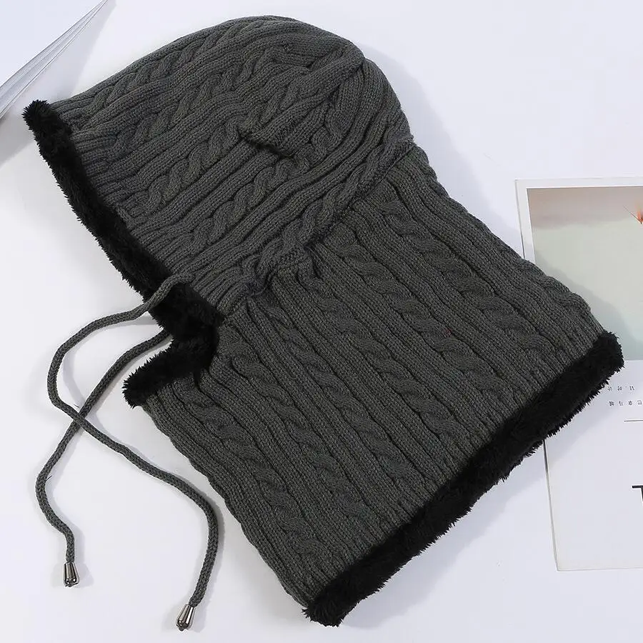 Зимняя вязаная шапка бини женский шарф Skullies Beanies Зимние головные уборы для мужчин и женщин шапки Gorras Bonnet маска брендовые шапки - Цвет: gray