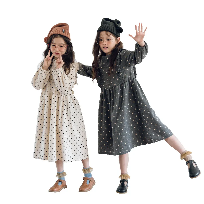 Платье для девочек зима 2018 в горошек Корейском стиле подростков длинные розыгрыш