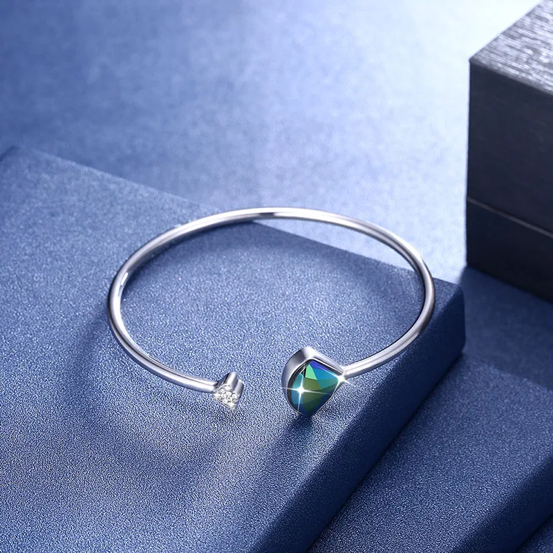 925 Sterling Silver Bangle With Crystal From Swarovski Open Bracelet For Women Adjustable Size Fine Jewelry Wedding Fashion Gift | Украшения