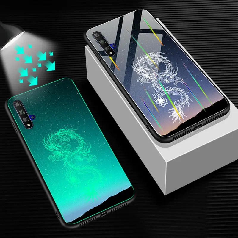 Светящийся чехол для телефона huawei Honor 20, чехол, светящаяся задняя крышка из закаленного стекла для huawei Honor 20 Pro, чехол, силиконовый чехол - Цвет: 2