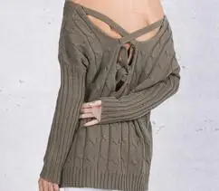 Осень крест-накрест топ с открытой спиной вязаный свитер женщин 2016 негабаритных