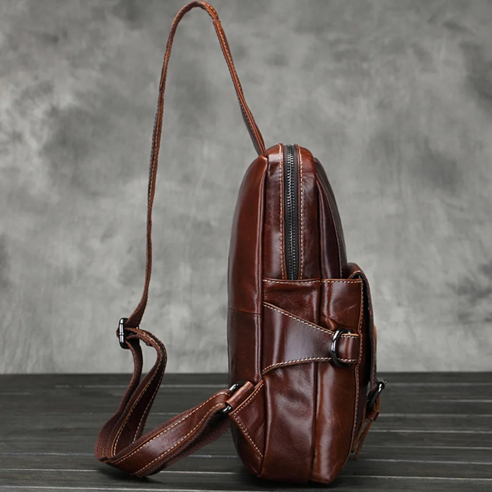 Сумка из натуральной кожи Мужская нагрудная сумка винтажная мужская