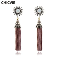 chicvie trendy pink tassels hanging dangle drop earrings for women elegant crystal beads ear fashion jewelry gifts ser160120