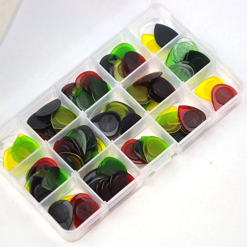 

100pcs/lot 1mm Small Clear Water Drop Picks 20mm x 23mm for Guitar Bass Mixed Colors w/ PVC Box