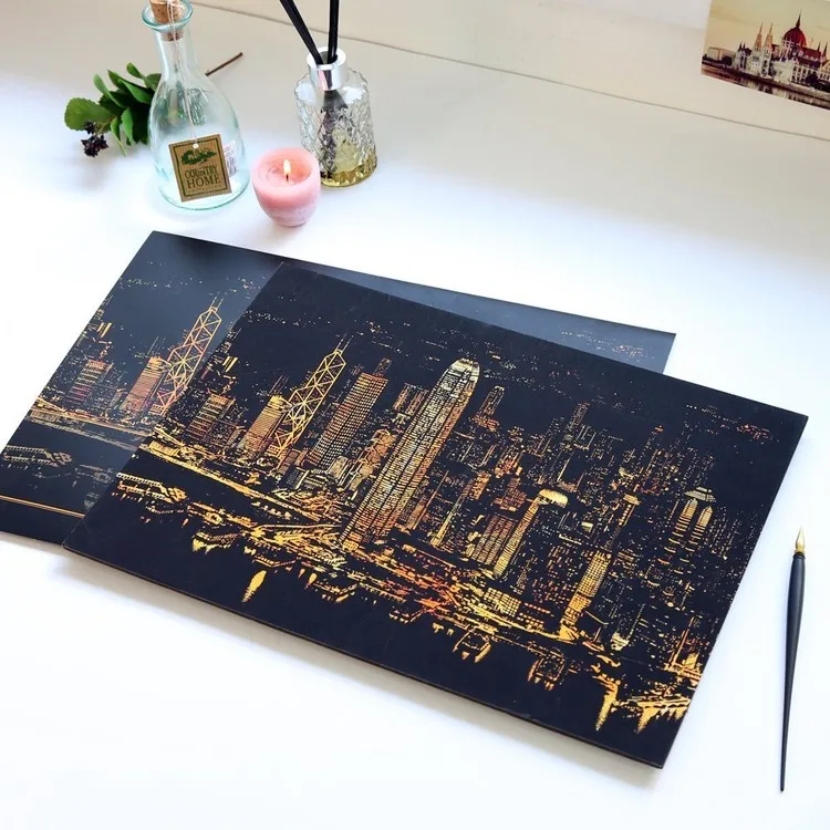 [Горячее предложение] 2019 модная картина рисунок на стену скретч-Карта 9 City Golden Night