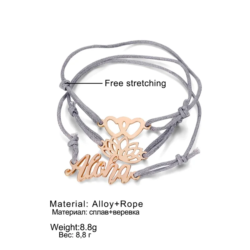 FNIO Bohemian Braided Bracelet Letter Double Love Lotus Set Three-Piece for Women's Jewelry Hot Sale Fashion Girl | Украшения и
