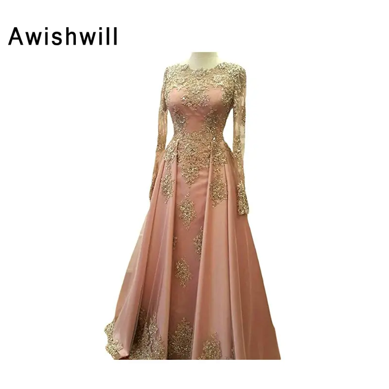 

Женское вечернее платье с длинным рукавом и кружевной аппликацией из бисера, золотистого цвета, длинное вечернее платье в пол, вечернее пла...