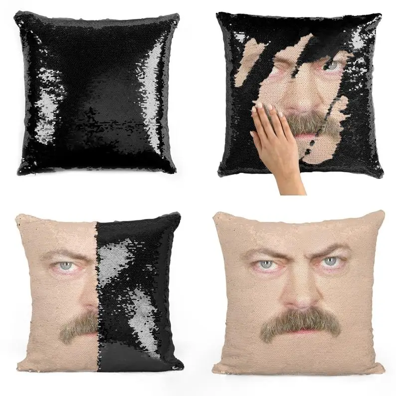 Ron Swanson подушка с пайетками и лицом | Наволочка Двухцветная Подарок для нее Него