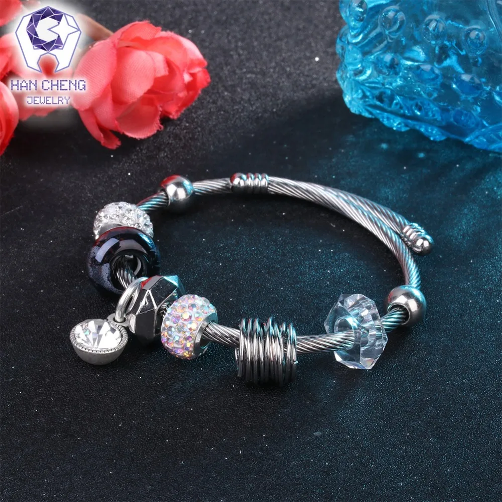 HanCheng New Vintage Wire Handmade Charm Bracelet Rhinestone Crystal Glass Beads Bracelets & Bangles for Women Jewelry Silver | Украшения