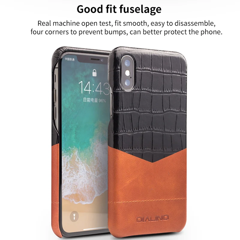 Роскошный чехол QIALINO из натуральной кожи в деловом стиле для iPhone X модный