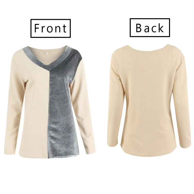 

Sexy V-Neck Colorblock Summer Top Fashion Casual Three Colors New Style Sexy Women T-Shirt Long Sleeve Shirt Women