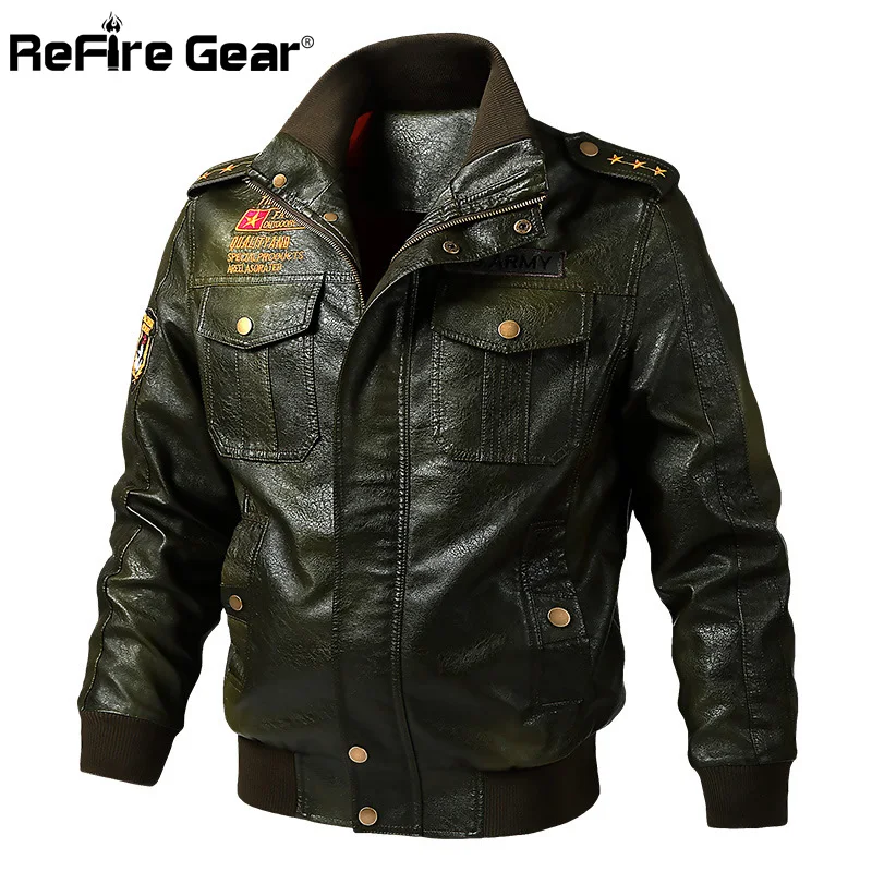 Refire gear военная куртка-бомбер из искусственной кожи Мужская Осенняя байкерская куртка из искусственной кожи тактическая винтажная Повседневная куртка-пилот