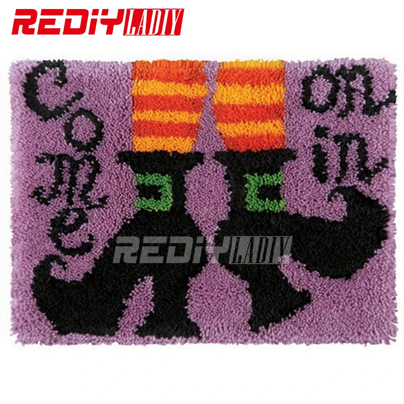 

DIY Carpet Rug Latch Hook Kits Acrylic Yarn Embroidery Floor Mat Come on In Pre-Printed Canvas Wall Hanging Modern Art Crafts