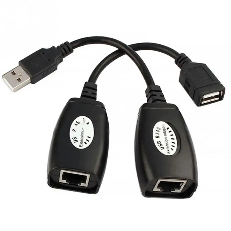 1 set black USB Type A Male RJ45 Female Cable LAN Up To 150ft Adapter Extender Cat5e/6 Network Cables |