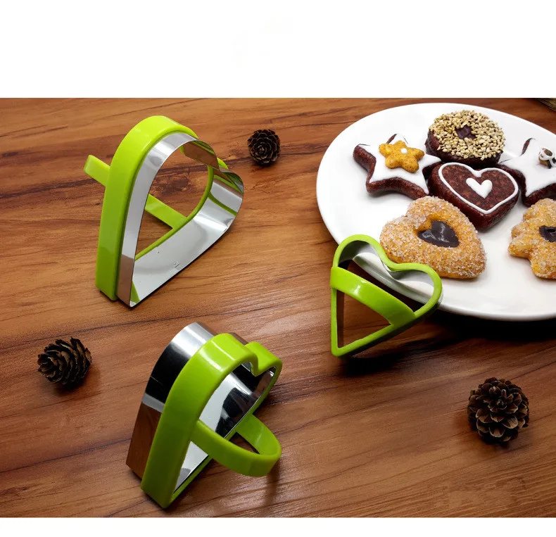 3pcs/lot Heart Five Star Round Stainless Steel Plastic Cookie Cutters With Handle Pie Cutter Biscuit Scones Pasty Tools PD 007 | Дом и сад