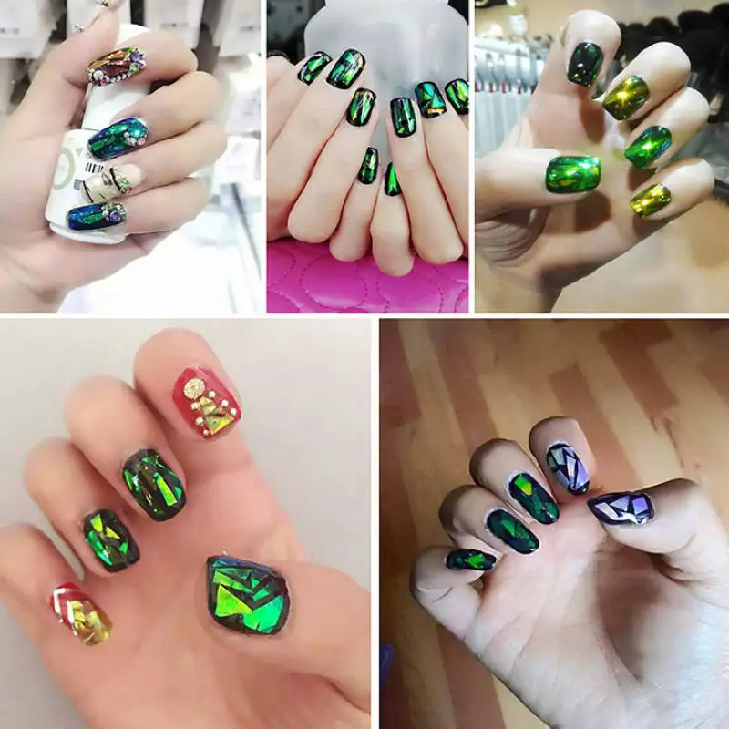 5 шт./лот голографическая блестящая Лазерная Фольга для дизайна ногтей яркие