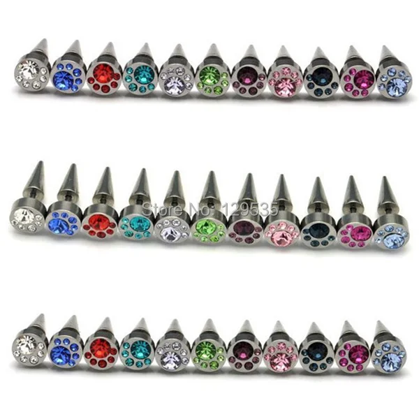 

8MM width Moon-shaped Cone six drill titanium steel punk Men earrings 11 colors for choose