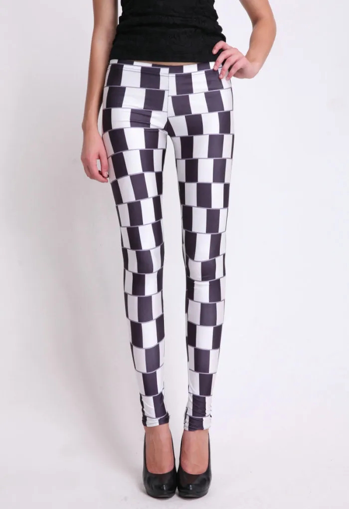 Женские леггинсы с сетчатым принтом черные или белые тонкие эластичные из