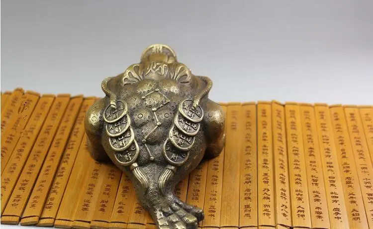 Pure copper Chinese Golden Frog Feng Shui Toad Money LUCKY Fortune Wealth Coin Home Office Decor Table Ornament Lucky | Дом и сад