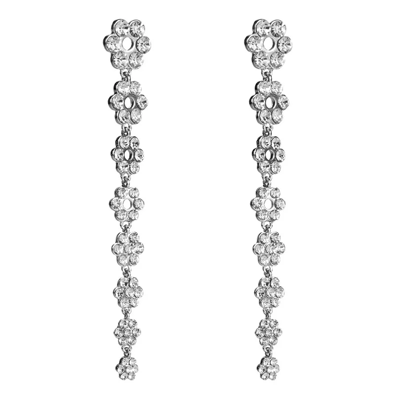 Bride Earrings For Women Crystal Large Big Long Drop Hanging Dangle Flower Fashion Jewelry Accessories | Украшения и аксессуары