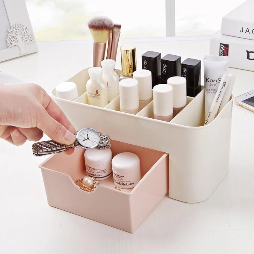 Multi-functional Jewelry Box Plastic Cosmetic Storage With Small Drawer Desk Sundries Container Organizer | Дом и сад