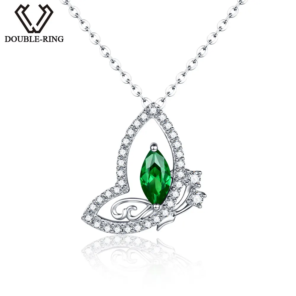 

DOUBLE-R Classic Created Emerald Pendants Solid 925 Sterling Silver Heart necklaces Fine Band Jewelry for women