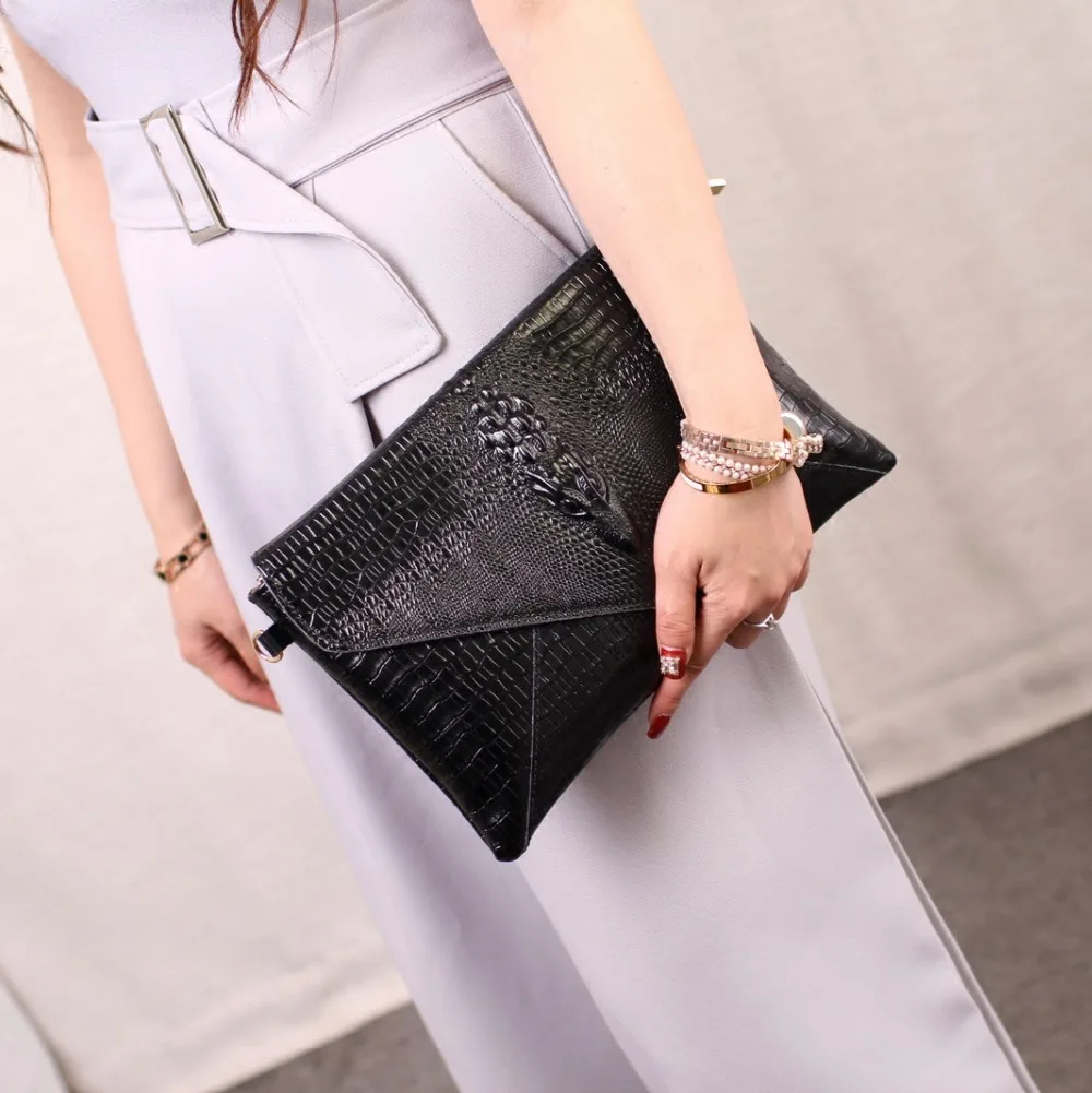 Женский кожаный клатч с тиснением под кожу крокодила|leather bags women|genuine leather baggenuine bag
