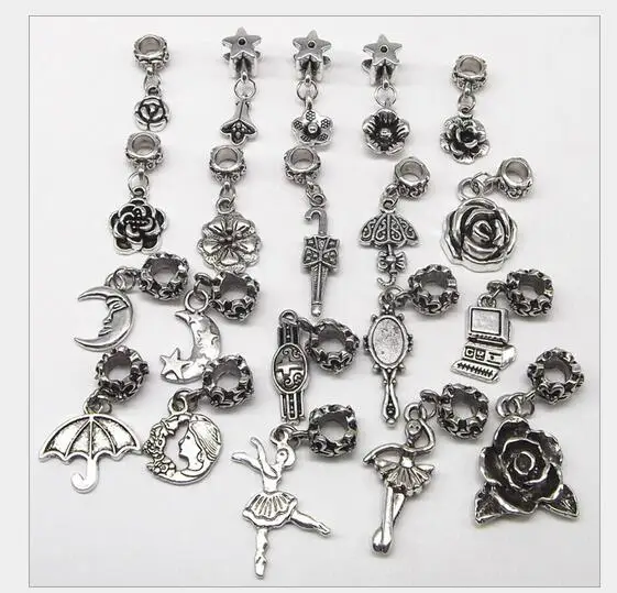 retro flower charms pendant beads 925 silver Macroporous DIY Fit Europe Bracelet exquisite big hole mix styles | Украшения и