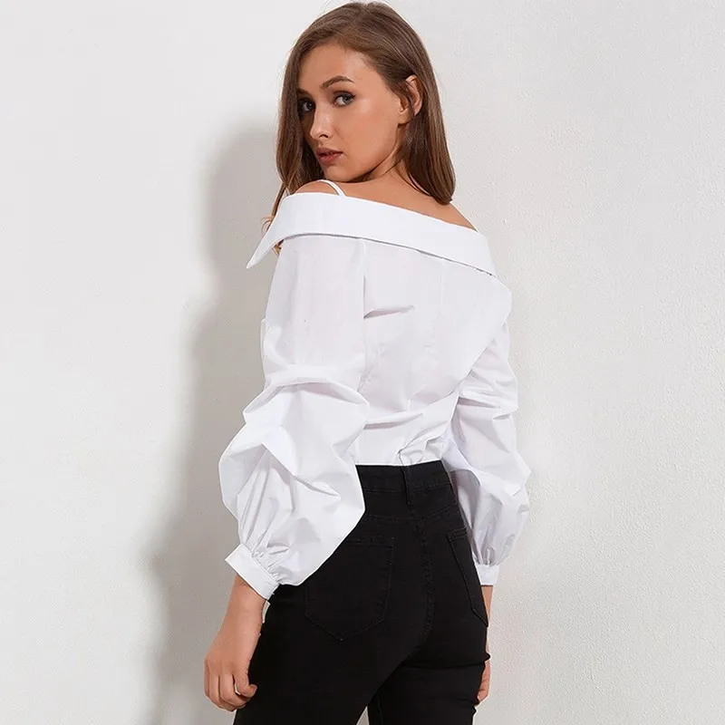 Блузка женская с открытыми плечами весна 2021 Новое поступление модные белые