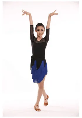 black with blue Женская юбка с кисточками для латинских танцев, юбка для выступлений для взрослых и детей, юбка для занятий танцами, юбка с бахромой для латинских танцев, бальный костюм - Цвет: black with blue