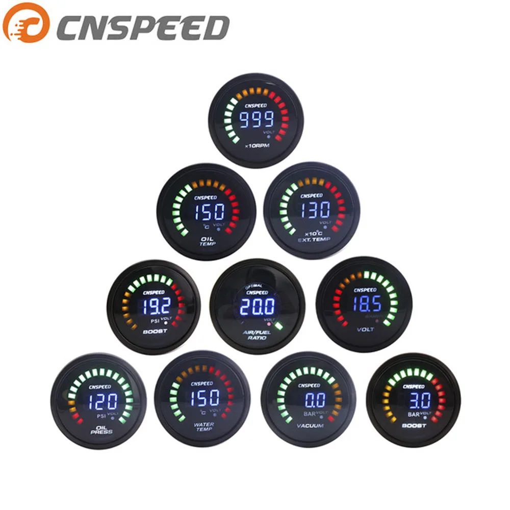 

CNSPEED 2" 52 MM Digital LED Drive Rod 20 psi Oil press voltmeter air/fuel temperature EGT RPM meter YC101338