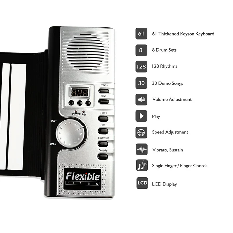 Горячая портативная Гибкая цифровая клавиатура пианино 61 клавиша 128 тонов ритмы