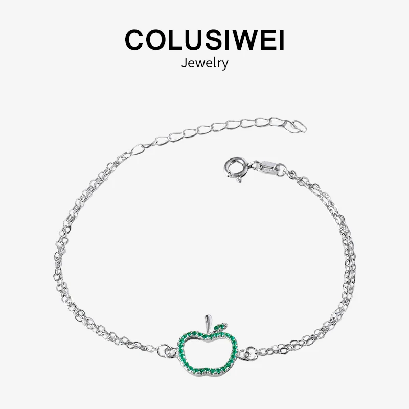 Женский зелёный браслет с яблоком дизайнерский из серебра 2019 пробы роскошной